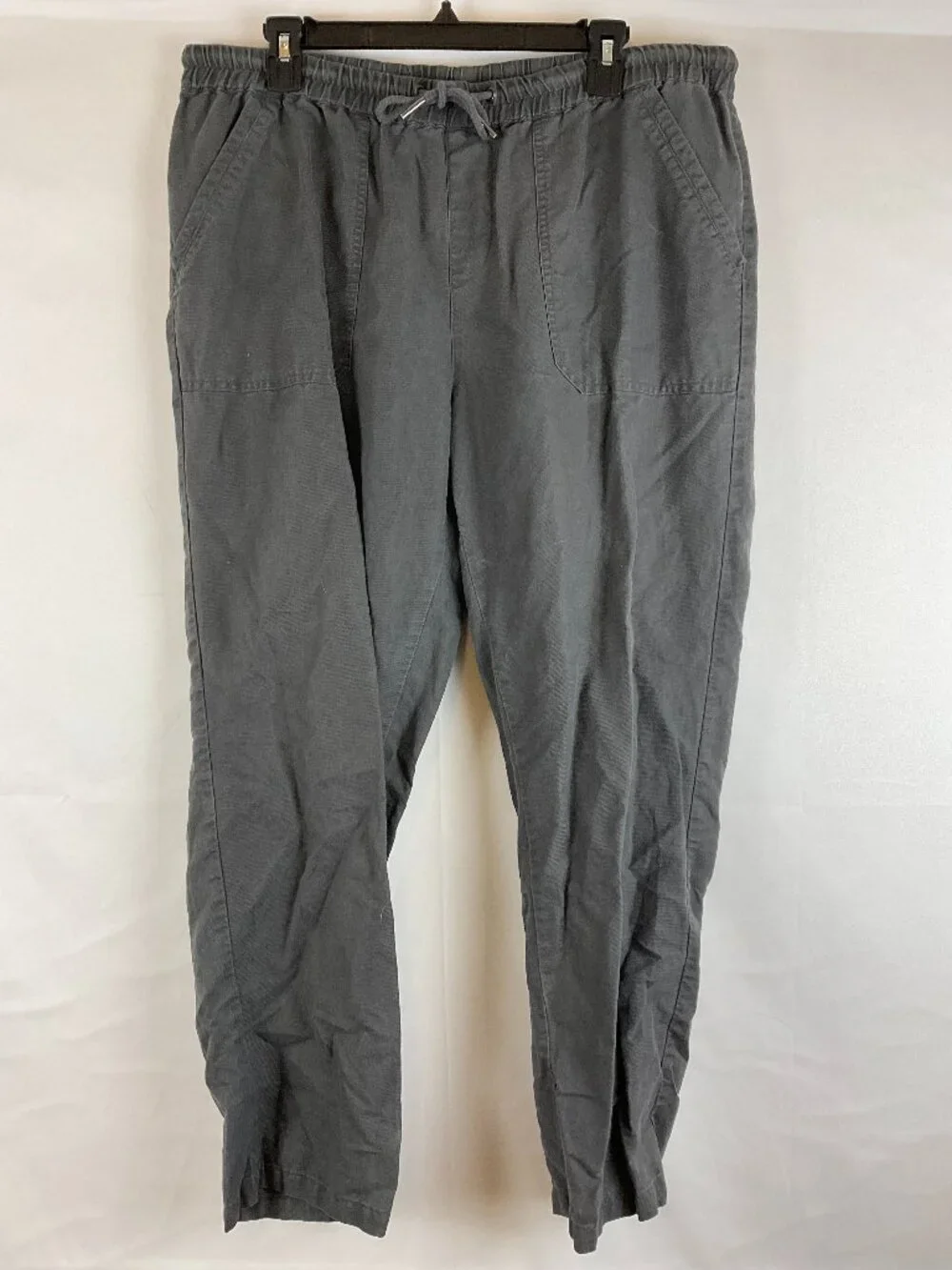 Quince Linen Blend Pants XL Dark Gray Elastic Tie Waist Pockets Straight Leg